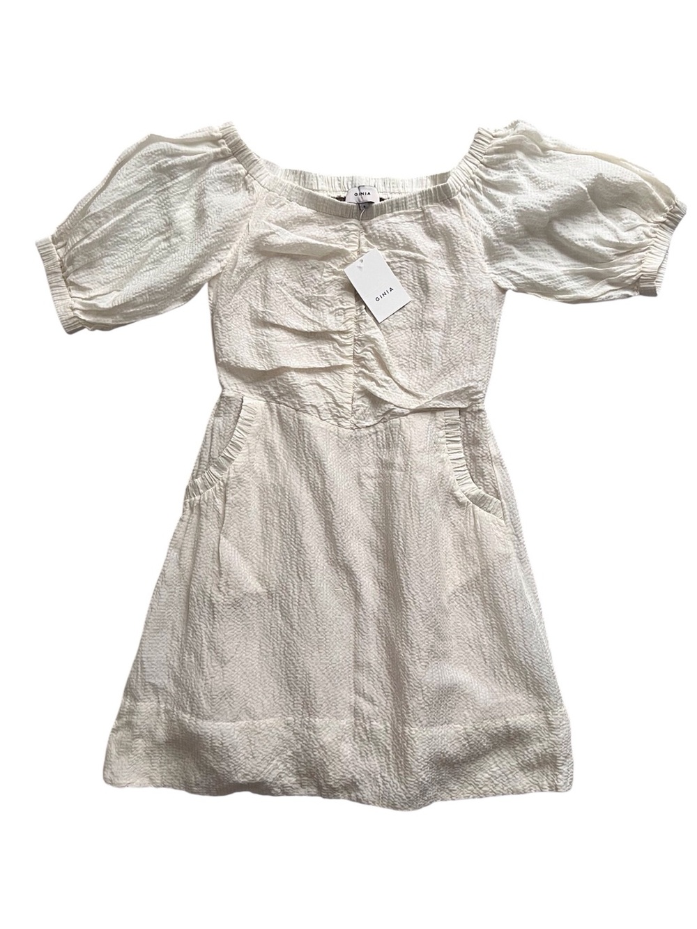 Ginia Dakota Ivory Mini Dress Puff Sleeve Off Shoulder Bridal Wedding NWT Small